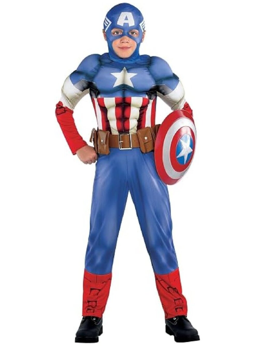 Marvel Captain America Muscle Boys Kids Halloween Costume Mask Belt Child Size M